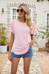 Nala Full Size Round Neck Eyelet Short Sleeve Top
