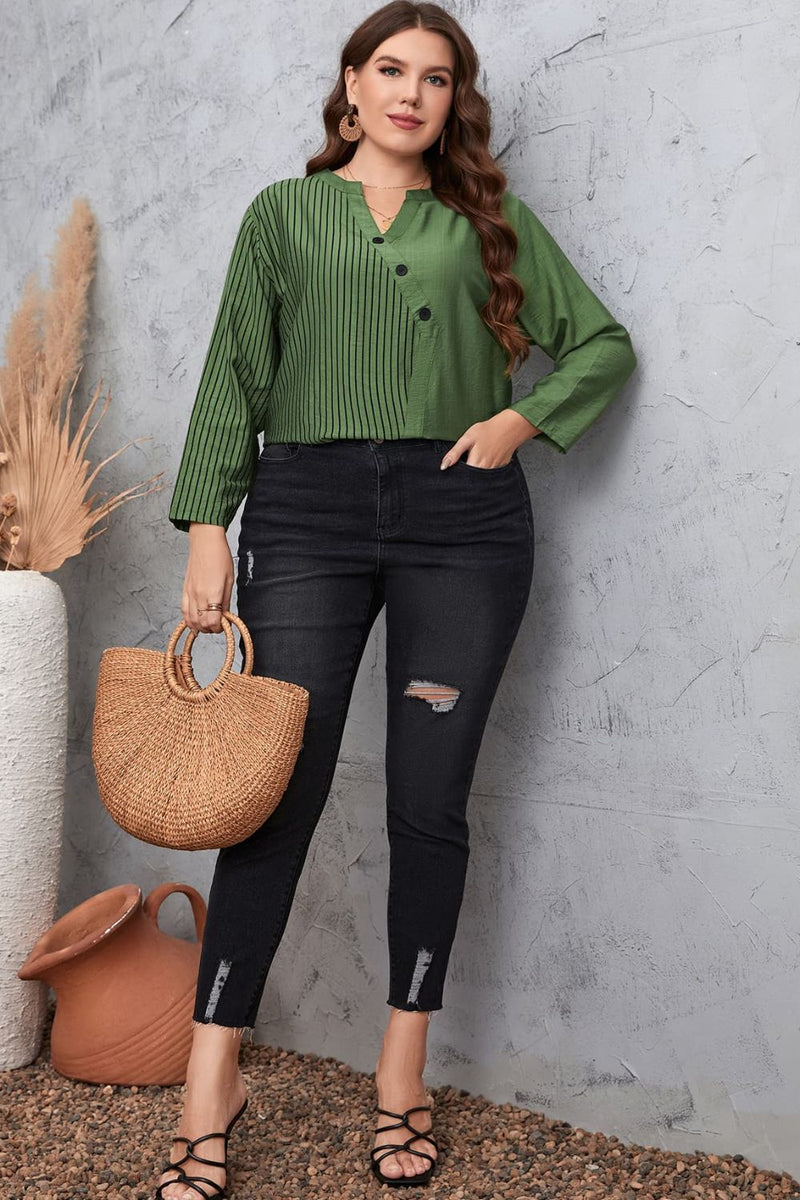 Martha Plus Size Striped Notched Neck Top