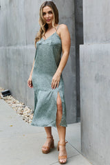 Ariana Full Size Satin Midi Slit Dress