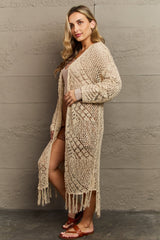 Haileh Boho Chic Full Size Western Knit Fringe Cardigan