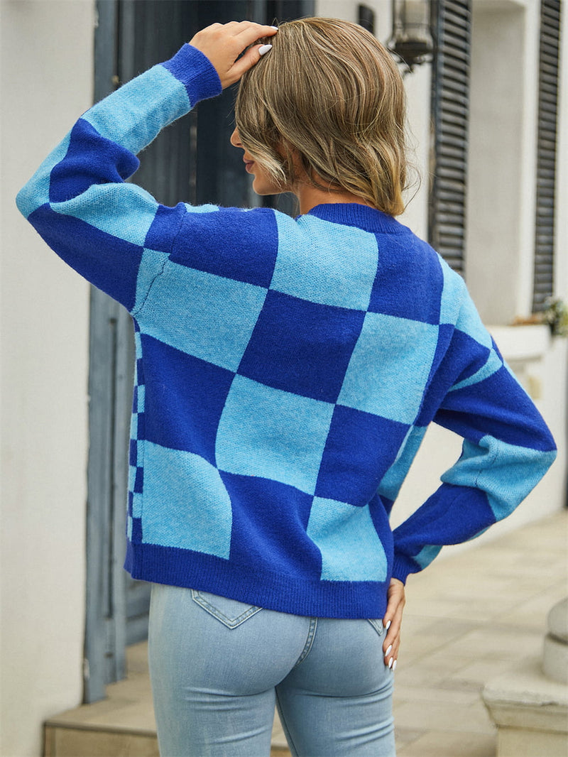 Polly Plaid V-Neck Dropped Shoulder Cardigan