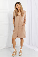 Rosie Button Down Knee-Length Dress in Natural