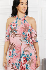 Serenity Full Size Fresh-Cut Flowers Cold-Shoulder Dress