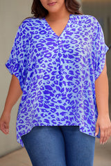 Ingrid Plus Size Printed Notched Neck Half Sleeve Top