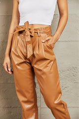 Minnie Full Size Faux Leather Paperbag Waist Pants