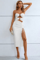 Ophelia Cutout Strapless Drawstring Detail Split Bandage Dress