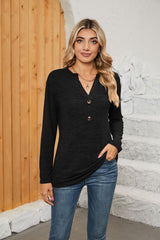 Ila Notched Neck Long Sleeve T-Shirt