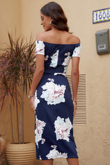Cecilia Printed Off-Shoulder Split Dress