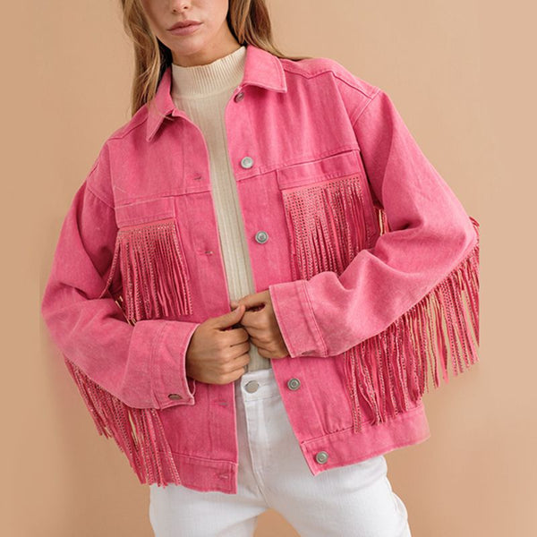 Amara Fringe Detail Dropped Shoulder Denim Jacket