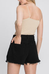 Georgina Plus High Waist Frayed Hemline Shorts in Black