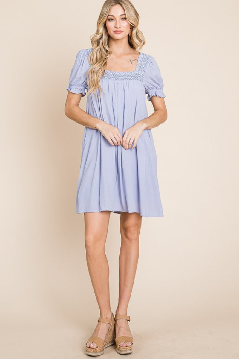 Hadley Full Size Scenic Overlook Puff Sleeve Embroidered Mini Dress