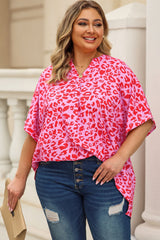 Ingrid Plus Size Printed Notched Neck Half Sleeve Top