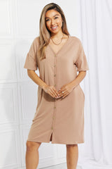 Rosie Button Down Knee-Length Dress in Natural