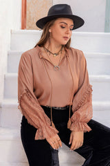 Alivia Plus Size Tie Neck Flounce Sleeve Blouse