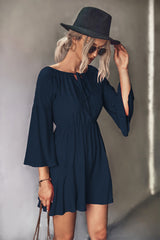 Irene Tie Neck Flare Sleeve Mini Dress