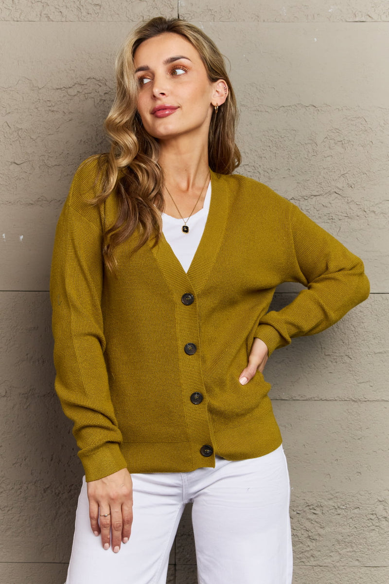 Zenana Full Size Button Down Cardigan in Chartreuse