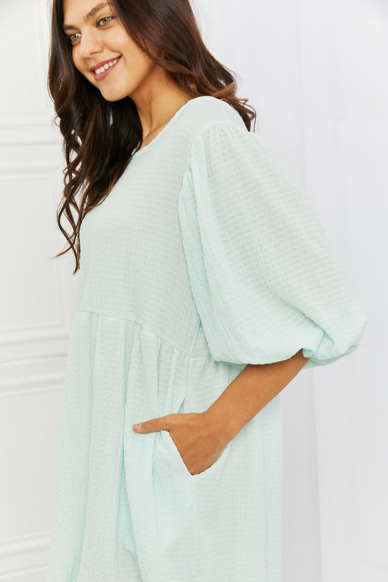 Minerva Full Size Puff Sleeve Mini Dress