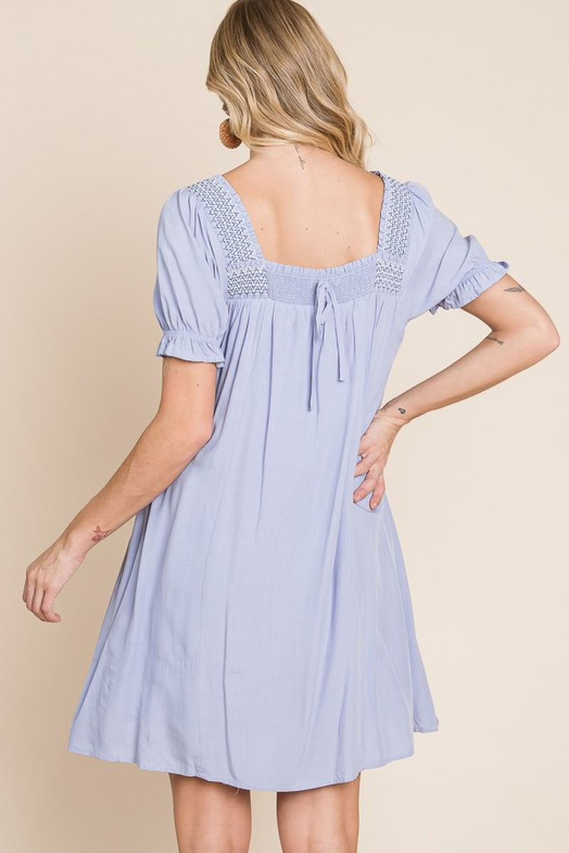 Hadley Full Size Scenic Overlook Puff Sleeve Embroidered Mini Dress
