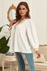 Estrella Plus Size V-Neck Puff Sleeve Blouse