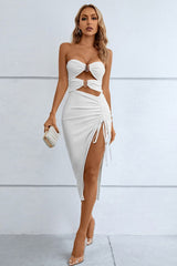 Ophelia Cutout Strapless Drawstring Detail Split Bandage Dress