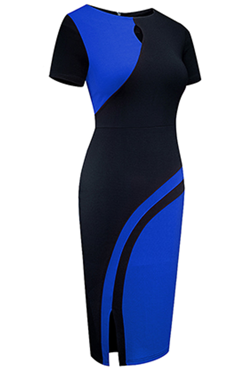 Kataleya Two-Tone Round Neck Short Sleeve Slit Dress
