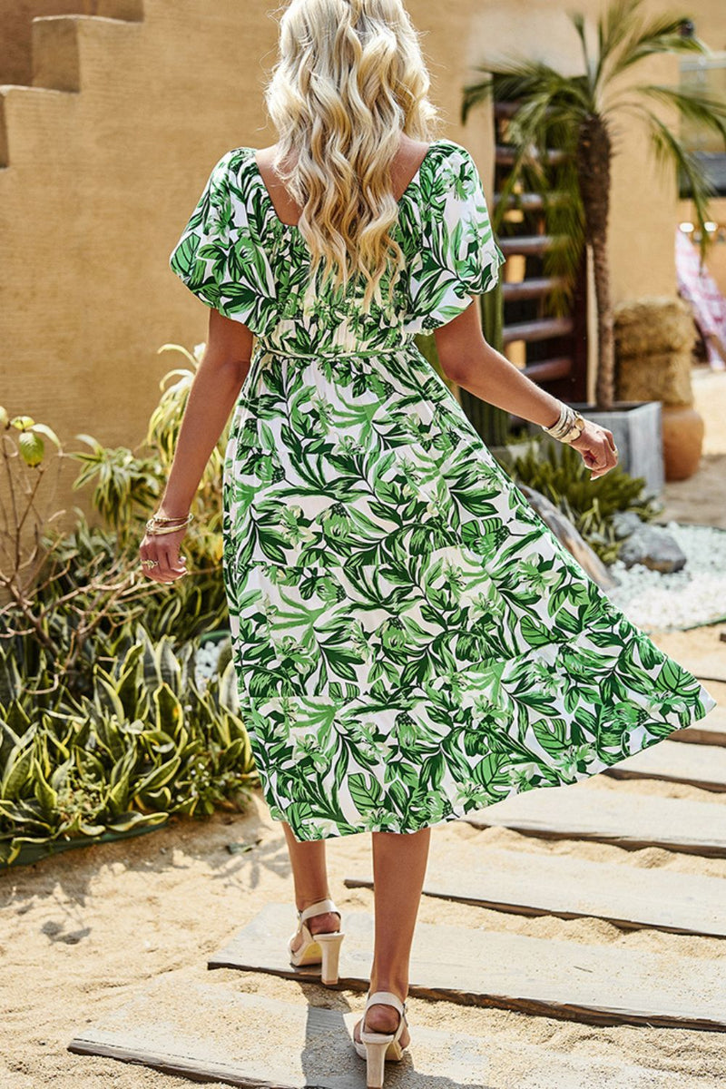 Maeve Floral Square Neck Tiered Midi Dress