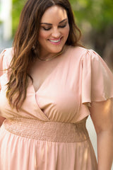 Leslie Plus Size Wide Waistband Surplice Neck Flutter Sleeve Midi Dress