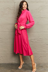 Opal Collared Neck Long Sleeve Twisted Midi Dress
