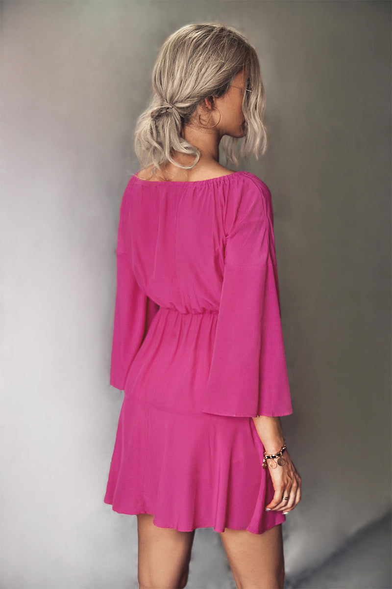 Irene Tie Neck Flare Sleeve Mini Dress
