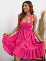Lacy Halter Neck Tiered Knee-Length Dress