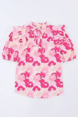 Ellie Floral Tie Neck Ruffle Shoulder Blouse
