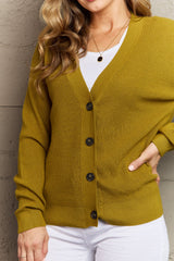 Zenana Full Size Button Down Cardigan in Chartreuse
