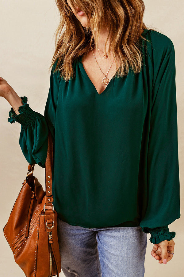 Alexis Notched Neck Lantern Sleeve Blouse