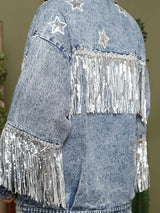 Valeria Fringe Detail Long Sleeve Denim Jacket