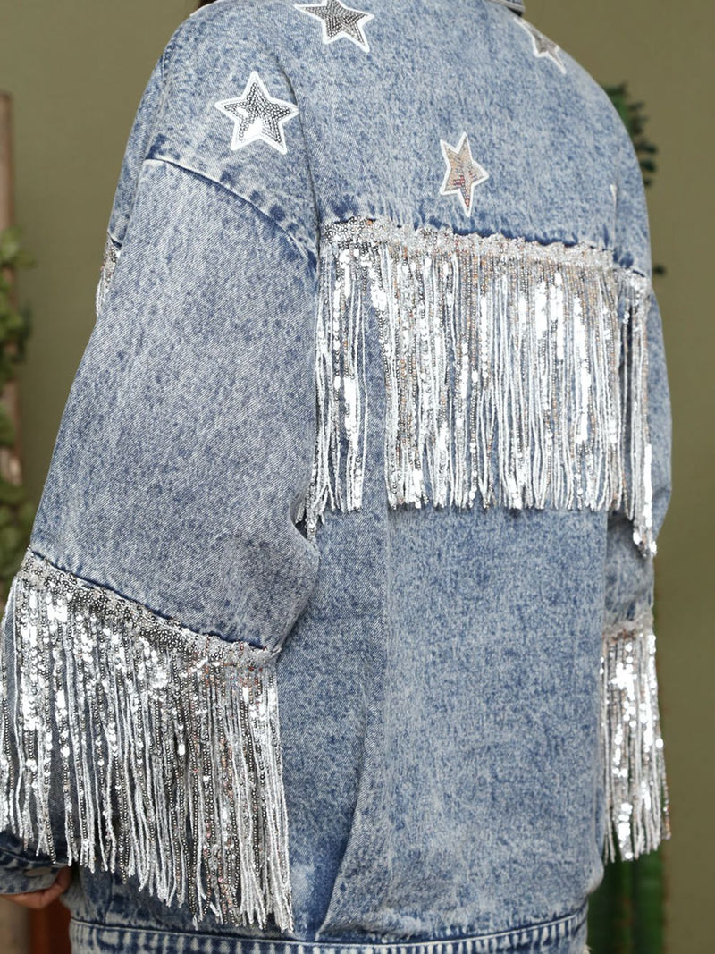 Valeria Fringe Detail Long Sleeve Denim Jacket