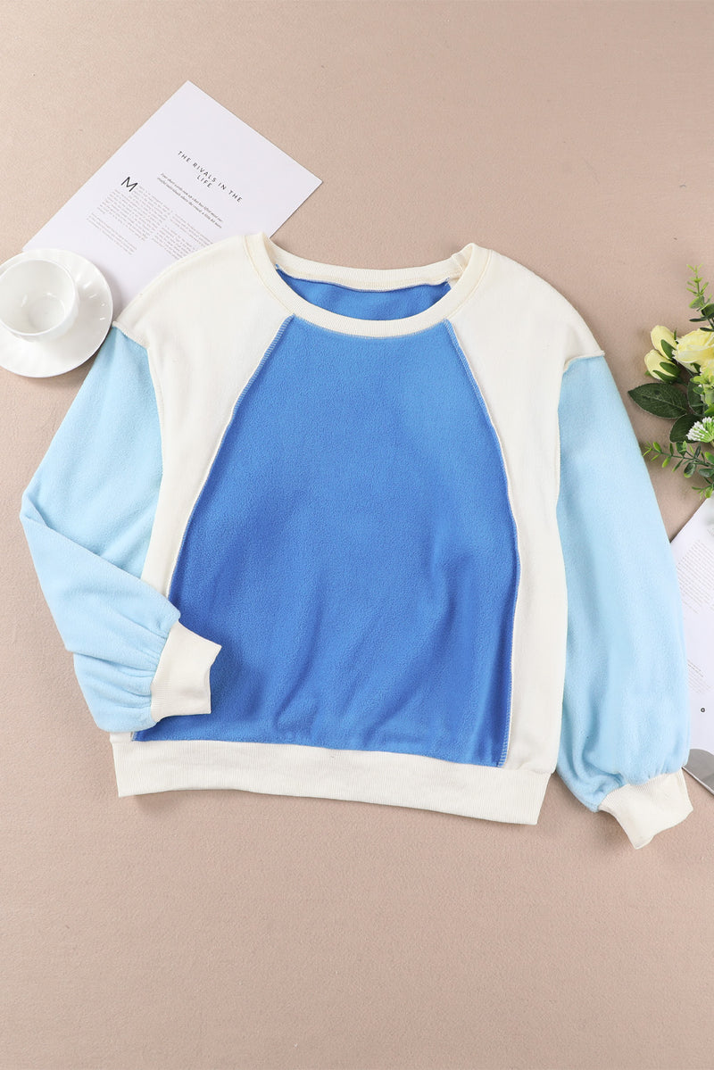 Yasmin Round Neck Dropped Shoulder Color Block Sweatshirt