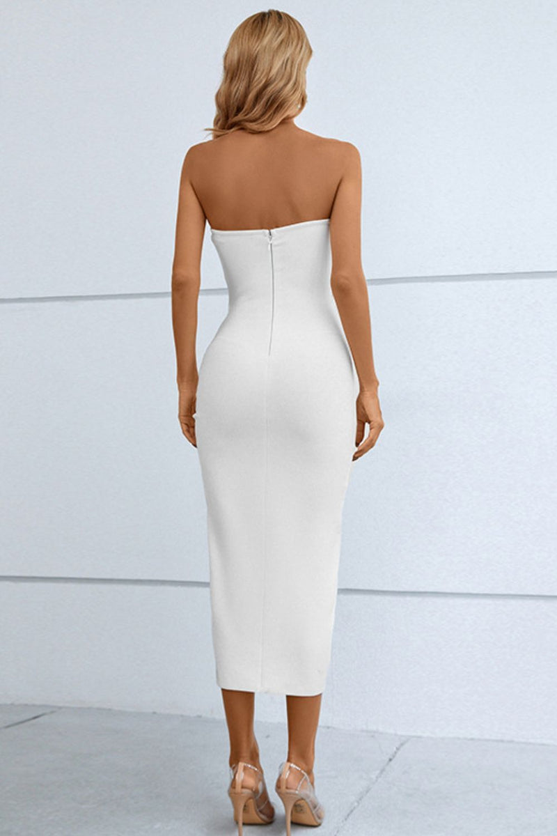 Ophelia Cutout Strapless Drawstring Detail Split Bandage Dress