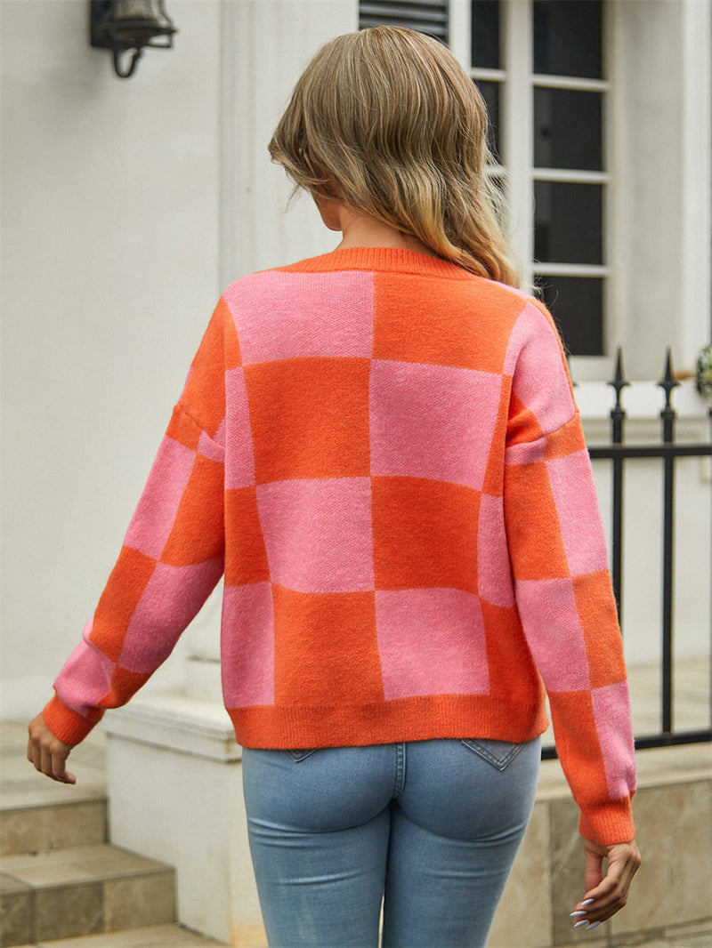 Polly Plaid V-Neck Dropped Shoulder Cardigan