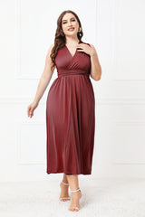 Della Plus Size Tied Surplice Sleeveless Midi Dress