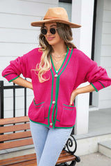 Demi Waffle Knit V-Neck Cardigan with Pocket