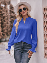 Sylvie Notched Neck Flounce Sleeve Blouse