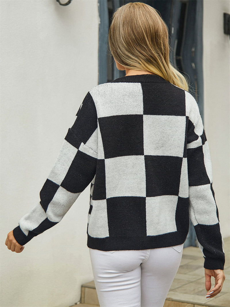 Polly Plaid V-Neck Dropped Shoulder Cardigan