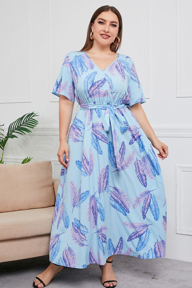 Gloria Plus Size Printed Surplice Short Sleeve Maxi Dress
