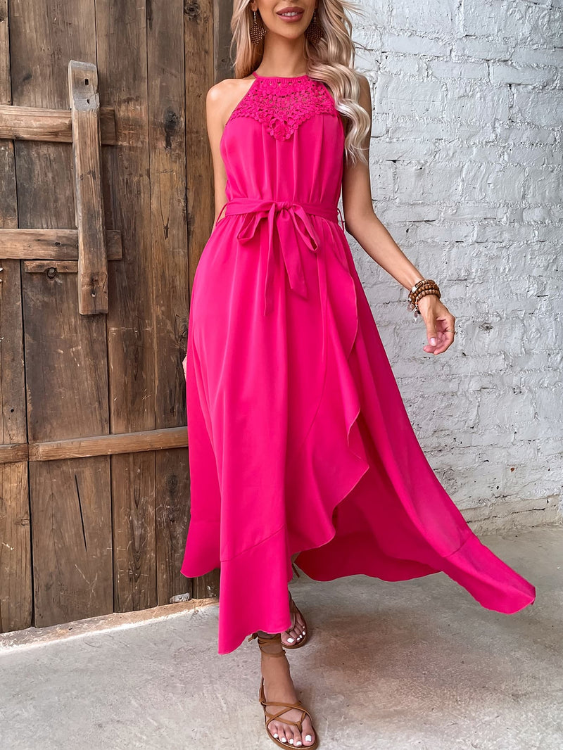 Allyson Grecian Neck Tie Belt Dress