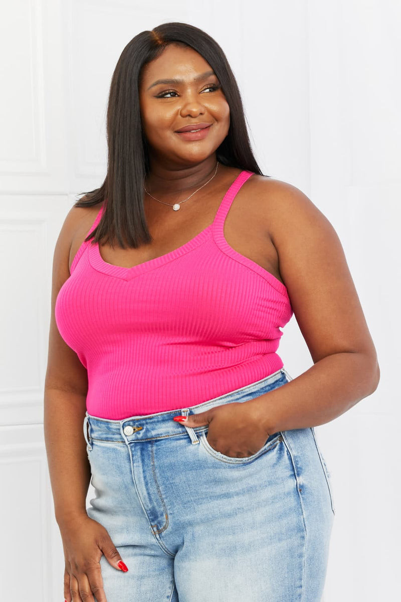 Kendall Full Size V-Neck Ribbed Cami in Hot Pink