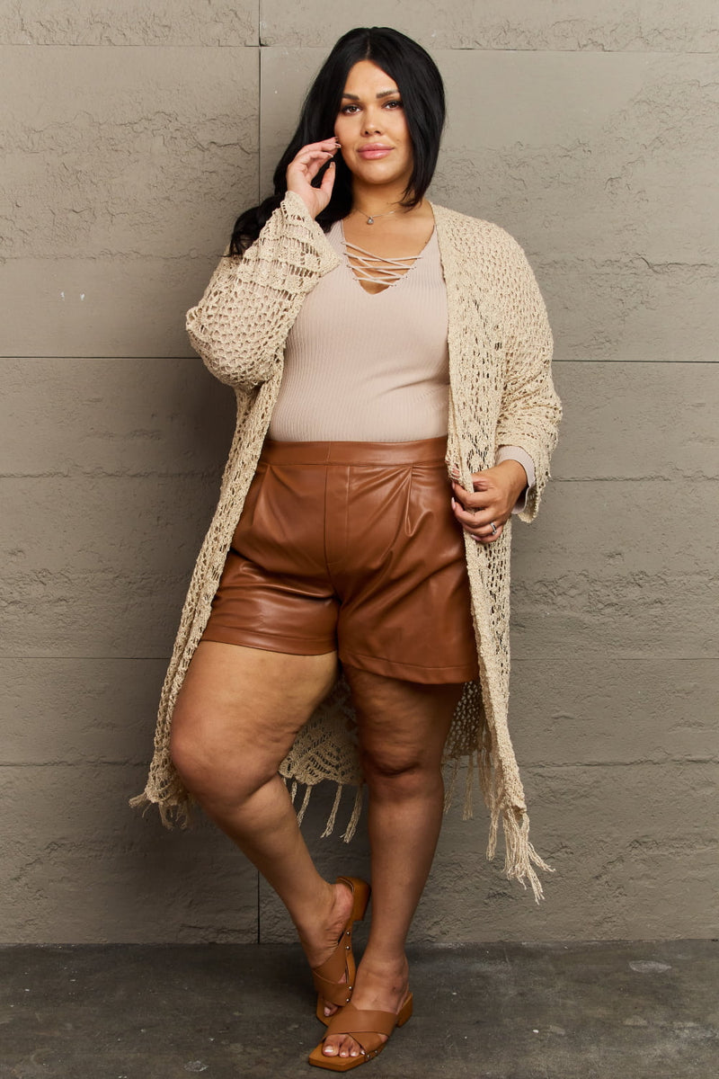 Haileh Boho Chic Full Size Western Knit Fringe Cardigan
