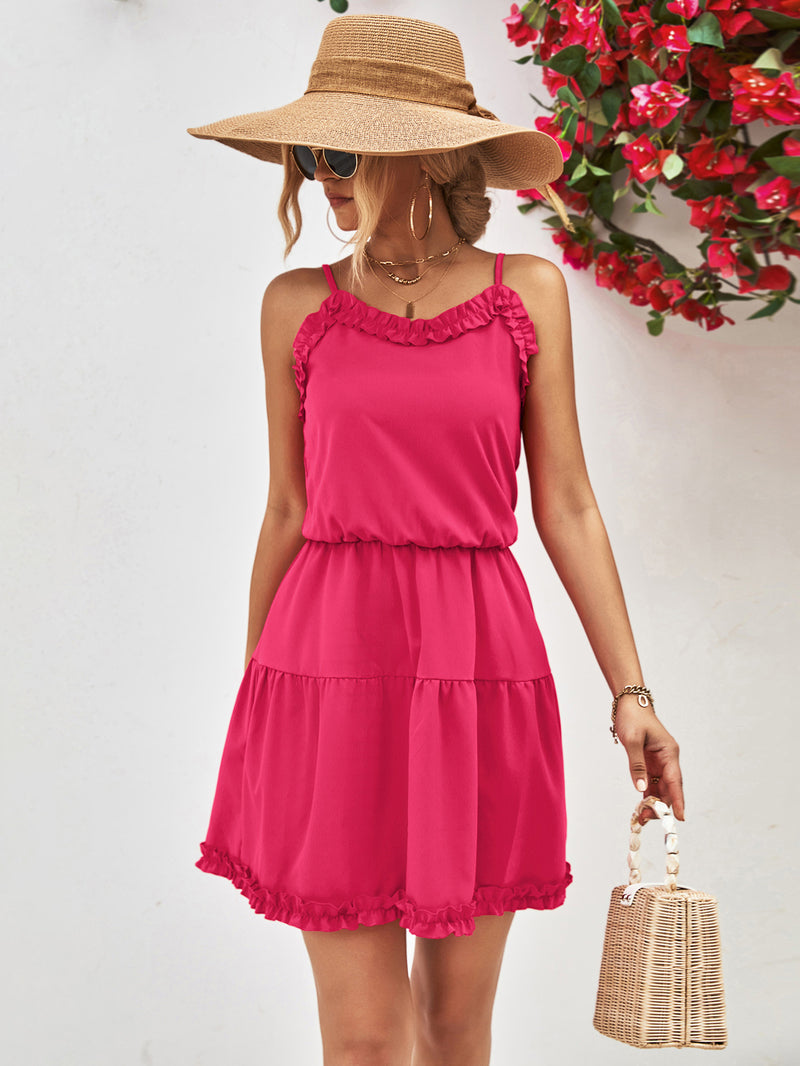 Talia Frill Trim Spaghetti Strap Mini Dress