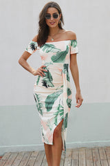 Cecilia Printed Off-Shoulder Split Dress