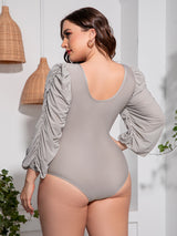 Palmer Plus Size Tied Deep V Balloon Sleeve One-Piece Swimsuit
