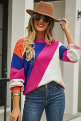 April Color Block Round Neck Long Sleeve Sweater